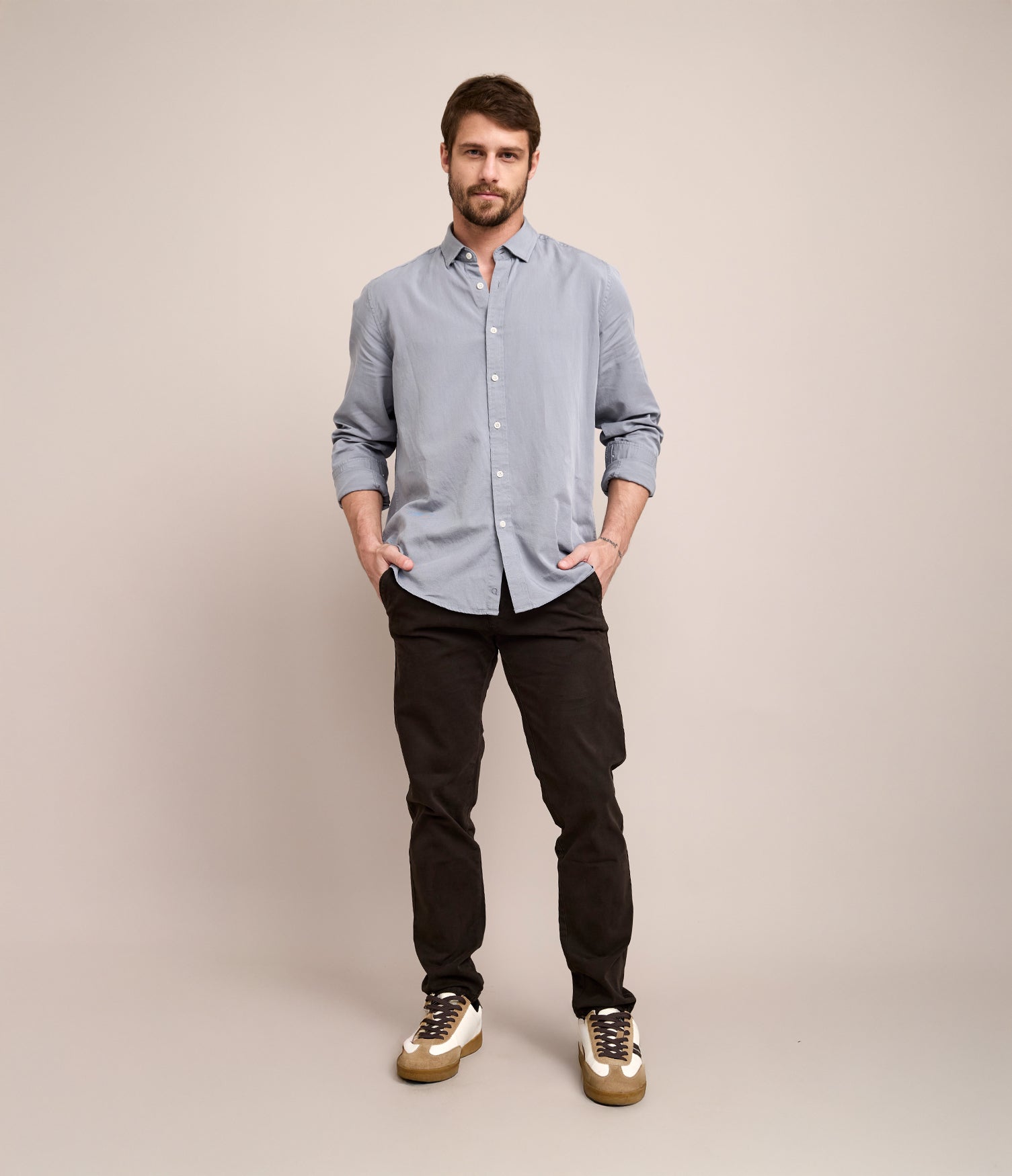Camisa Hombre Tencell Manga Larga Celeste Leo