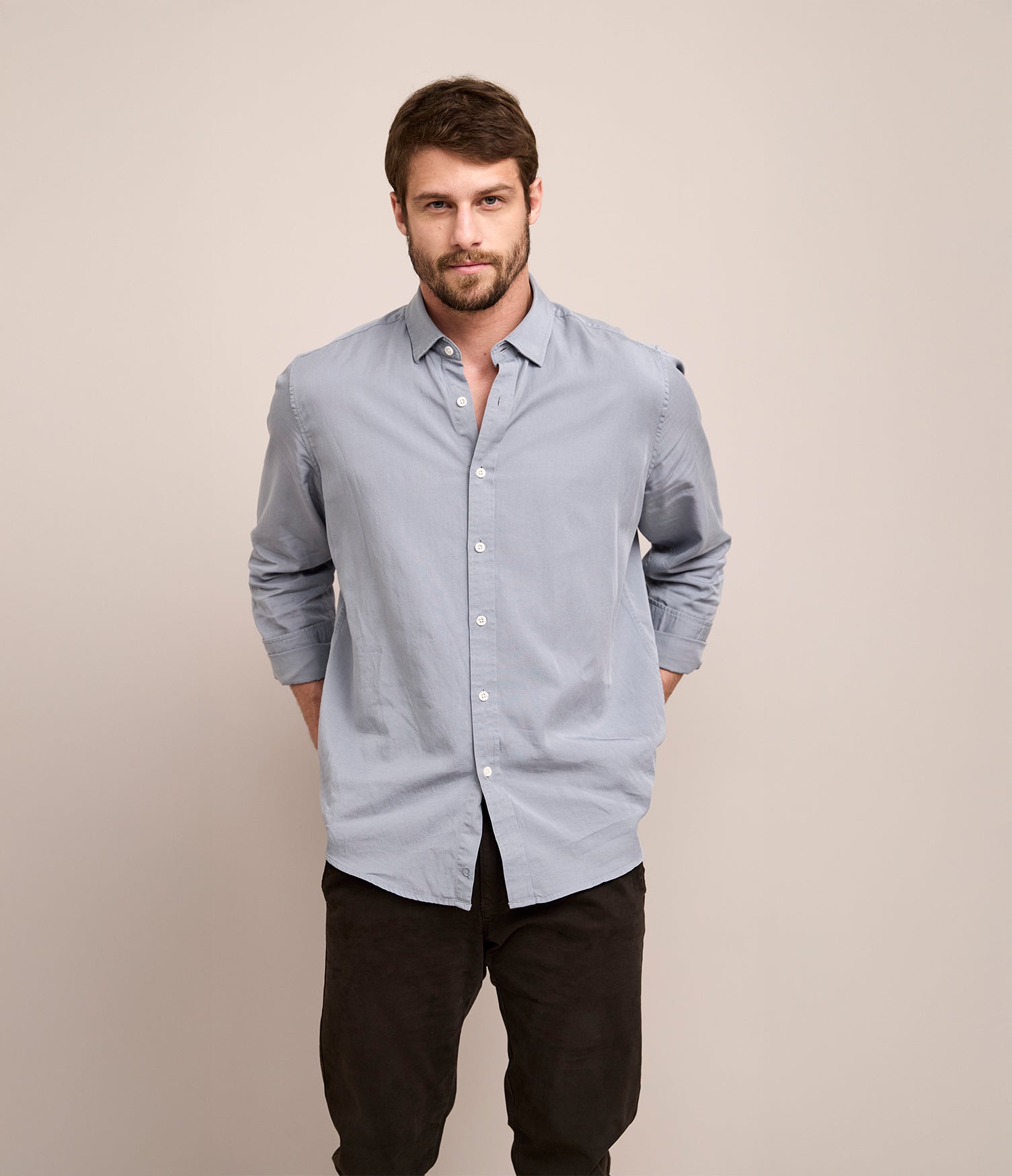 Camisa Hombre Tencell Manga Larga Celeste Leo