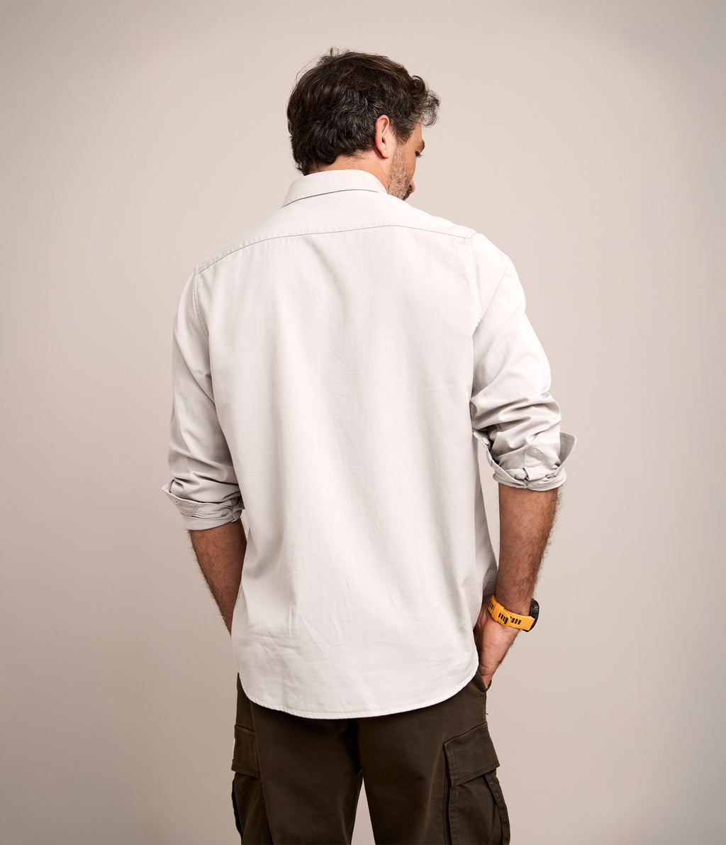 Camisa Hombre Tencell Manga Larga Gris Claro Leo