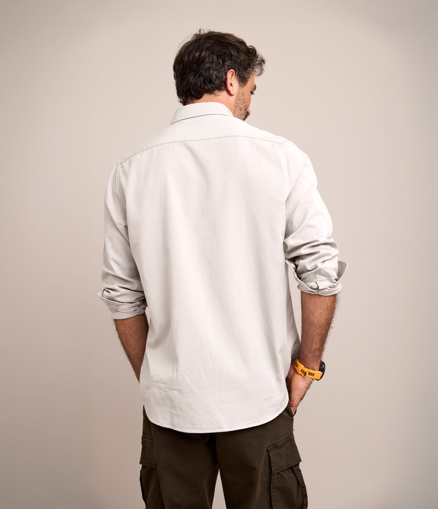 Camisa Hombre Tencell Manga Larga Gris Claro Leo