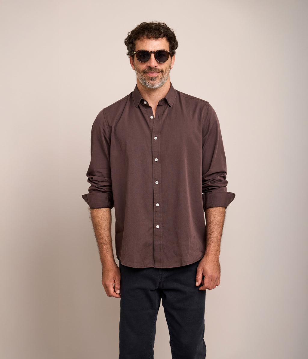 Camisa Hombre Tencell Manga Larga Burdeo Leo