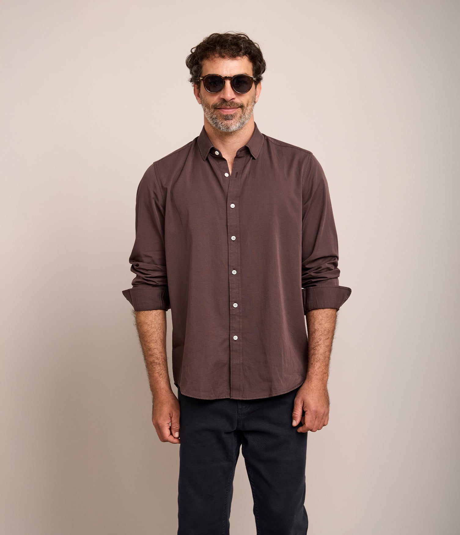 Camisa Hombre Tencell Manga Larga Burdeo Leo