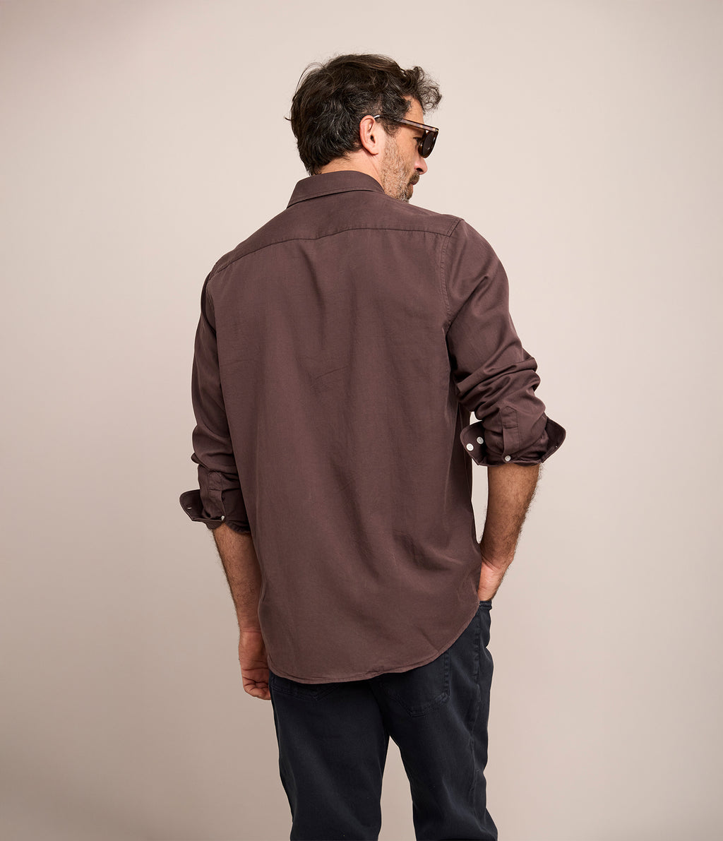 Camisa Hombre Tencell Manga Larga Burdeo Leo