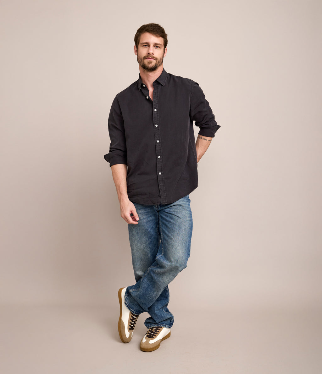 Camisa Hombre Tencell Manga Larga Gris Marengo Leo