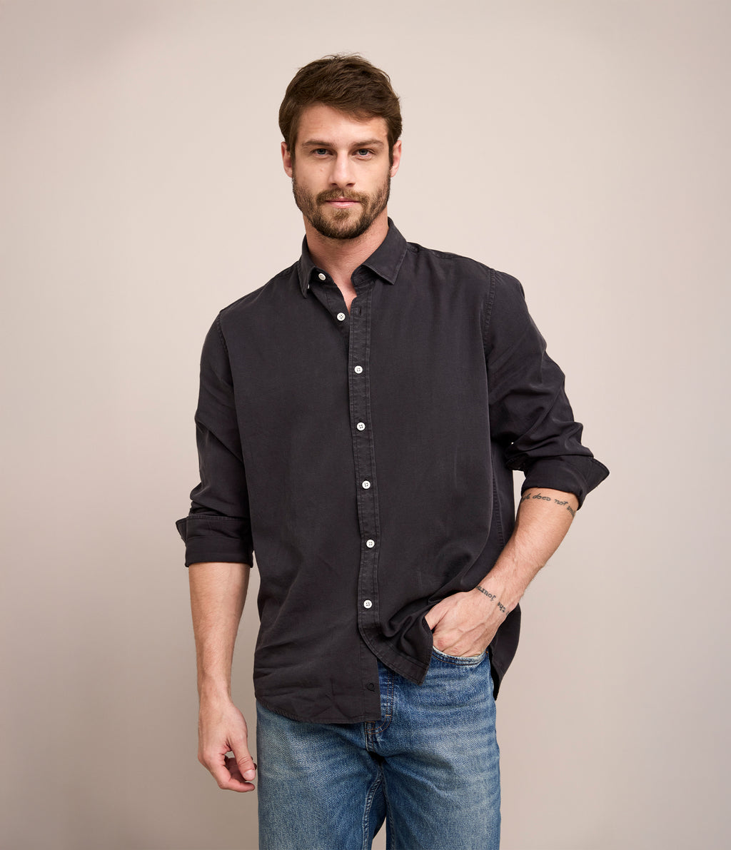 Camisa Hombre Tencell Manga Larga Gris Marengo Leo