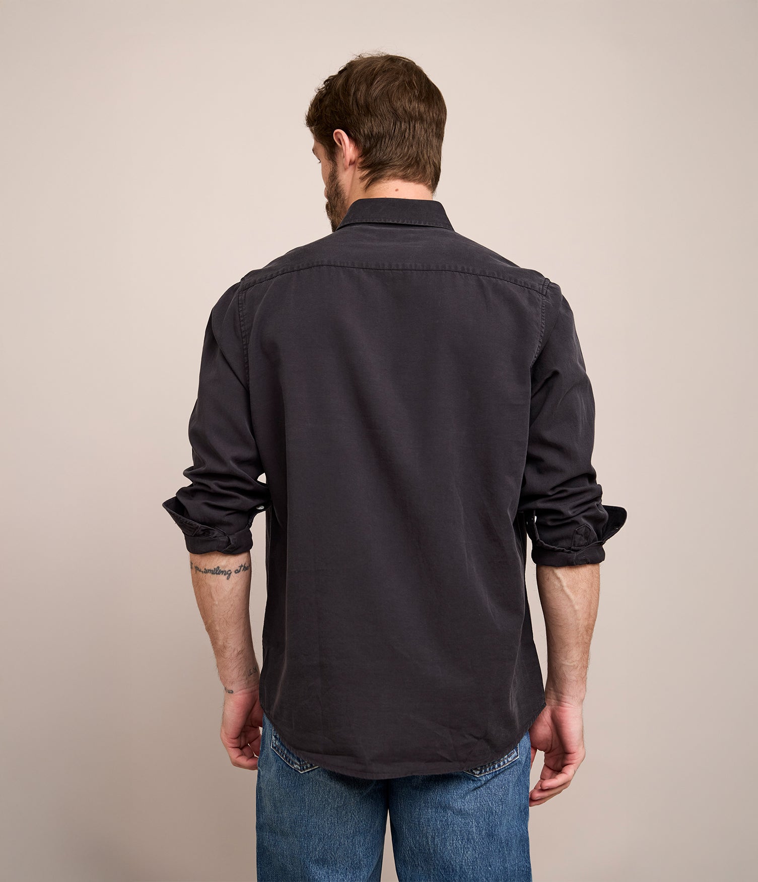 Camisa Hombre Tencell Manga Larga Gris Marengo Leo