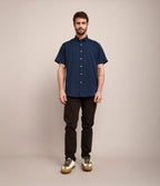 Camisa Hombre Tencell Manga Corta Azul Leo