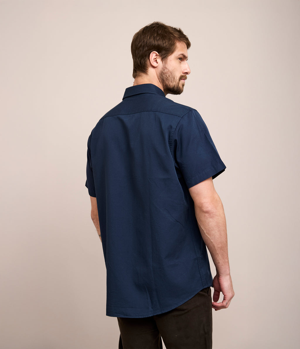 Camisa Hombre Tencell Manga Corta Azul Leo