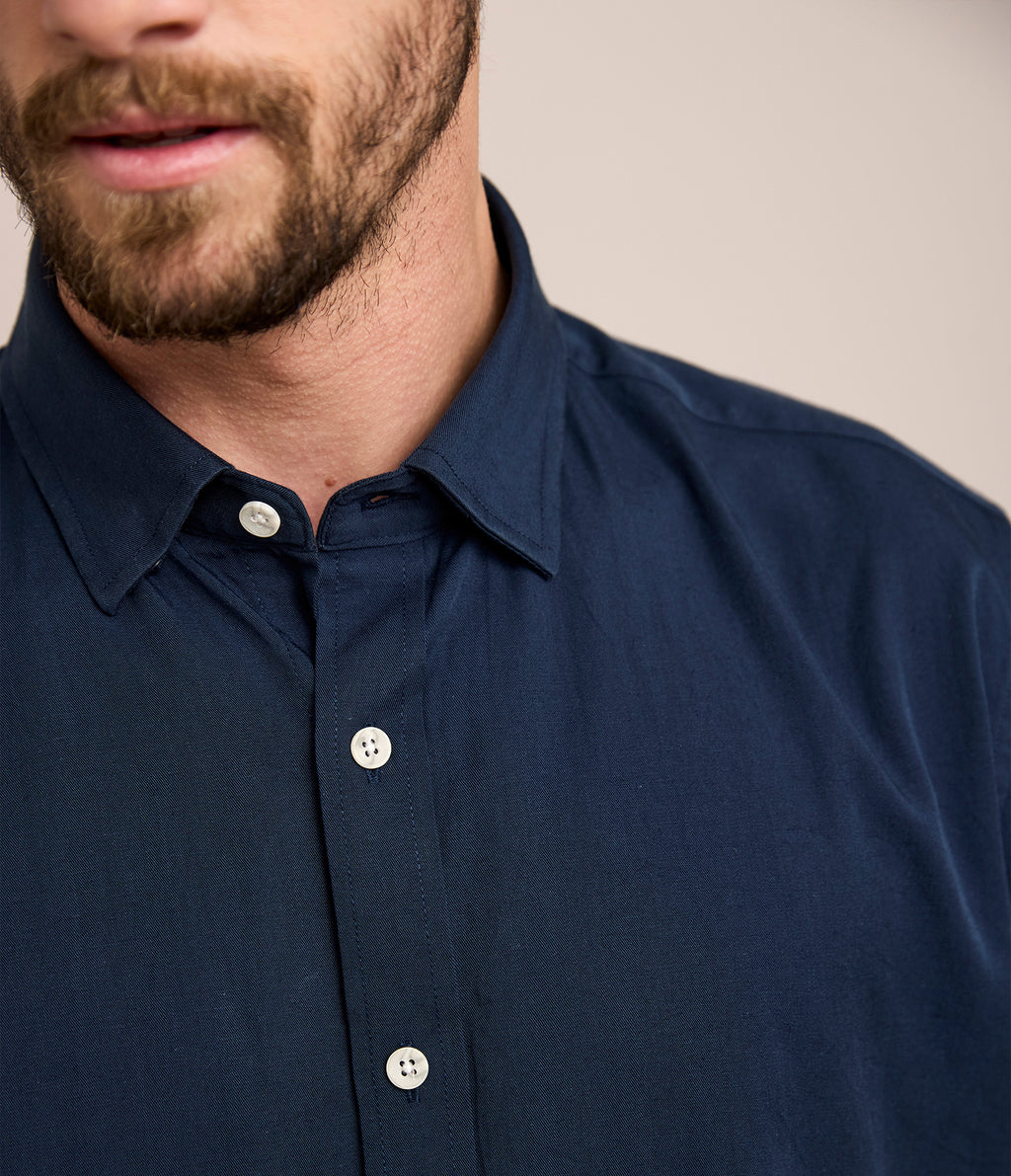 Camisa Hombre Tencell Manga Corta Azul Leo