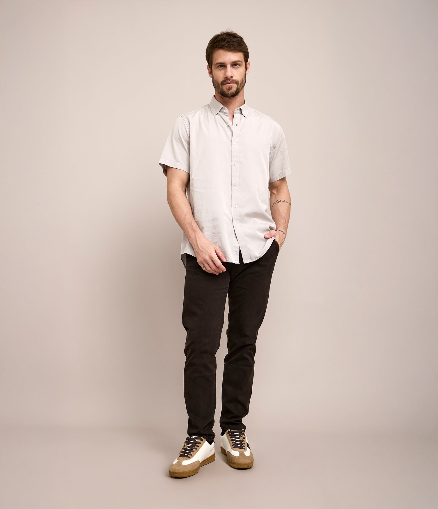 Camisa Hombre Tencell Manga Corta Gris Claro Leo