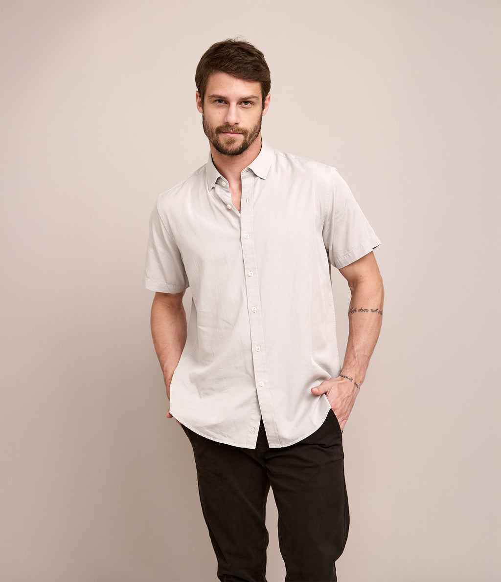 Camisa Hombre Tencell Manga Corta Gris Claro Leo