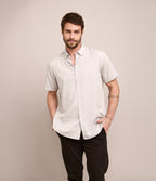 Camisa Hombre Tencell Manga Corta Gris Claro Leo