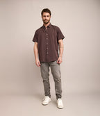 Camisa Hombre Tencell Manga Corta Burdeo Leo