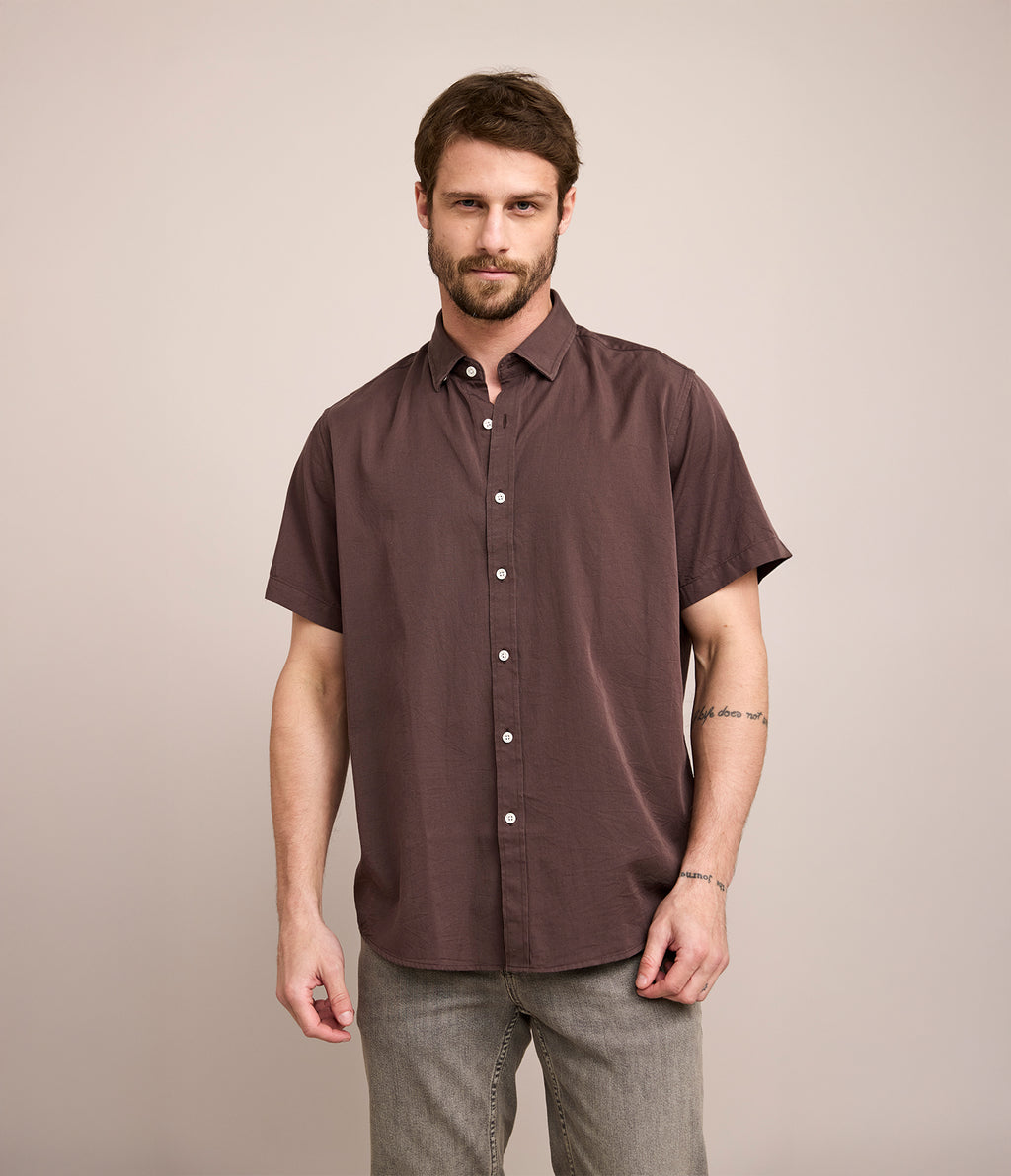 Camisa Hombre Tencell Manga Corta Burdeo Leo