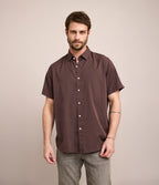 Camisa Hombre Tencell Manga Corta Burdeo Leo