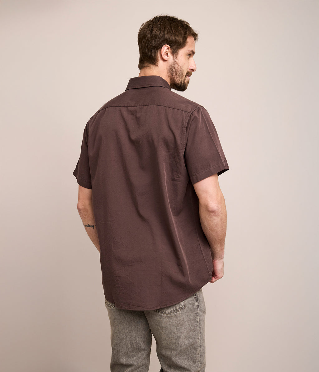 Camisa Hombre Tencell Manga Corta Burdeo Leo