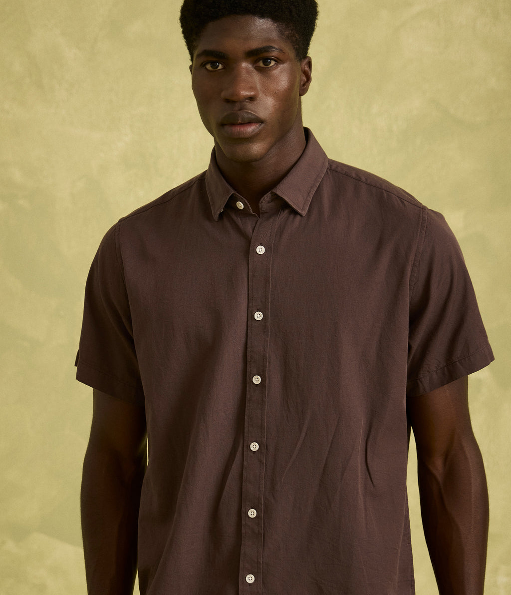 Camisa Hombre Tencell Manga Corta Burdeo Leo
