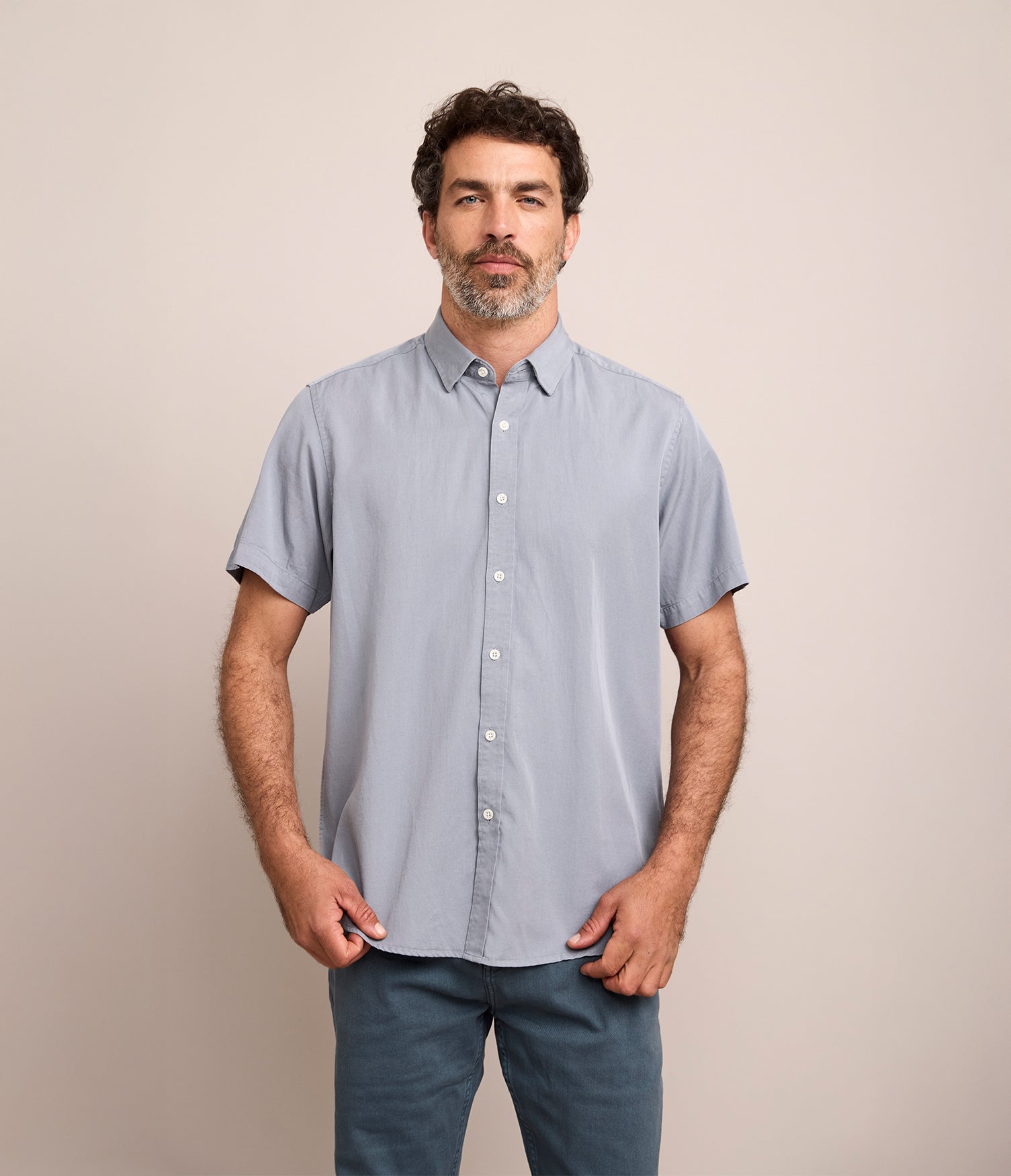 Camisa Hombre Tencell Manga Corta Celeste Leo