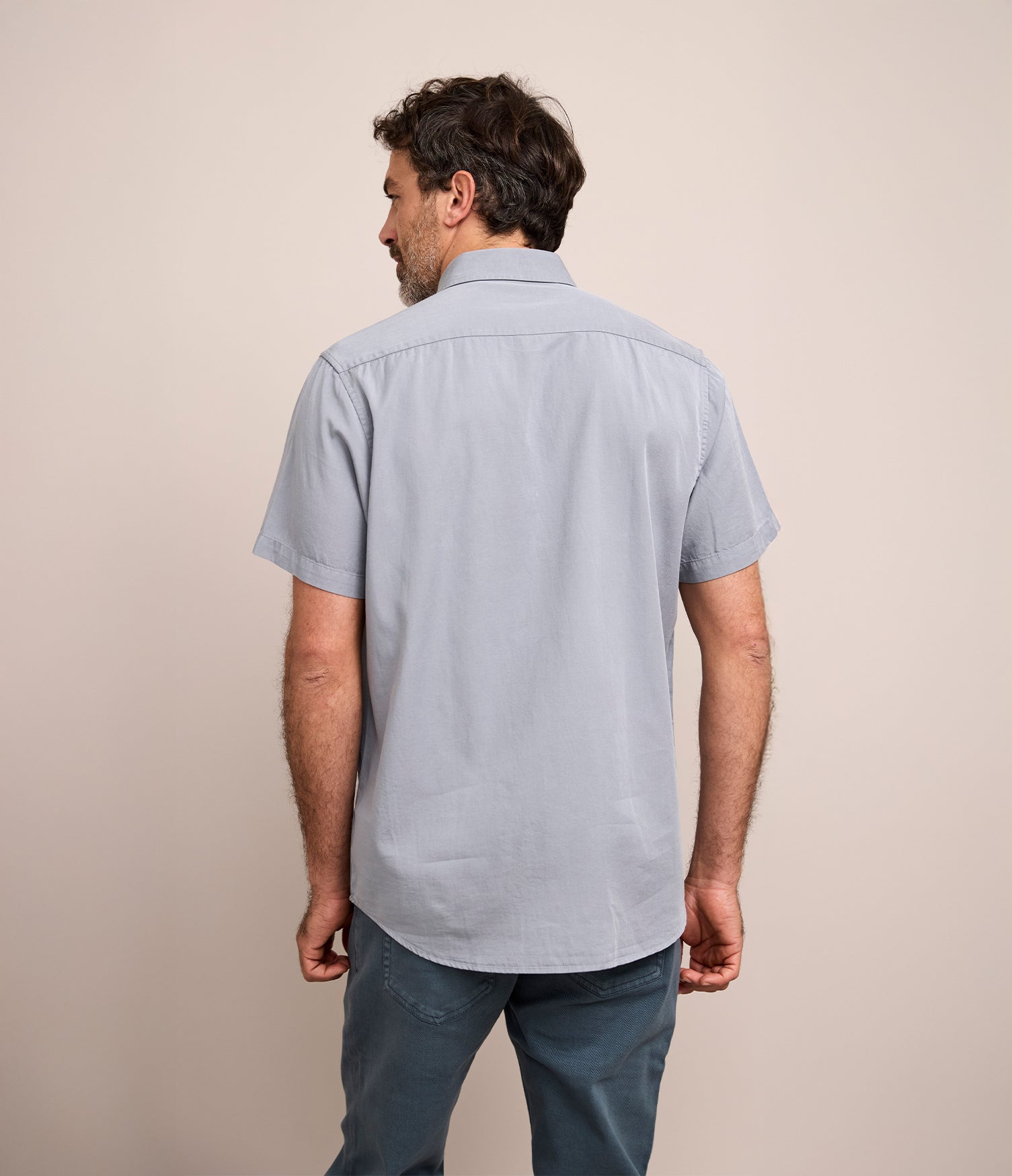 Camisa Hombre Tencell Manga Corta Celeste Leo
