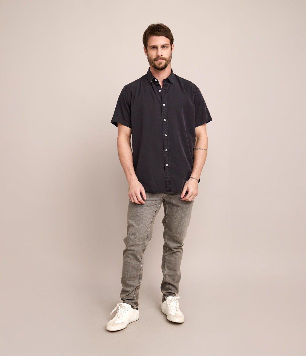 Camisa Hombre Tencell Manga Corta Gris Marengo Leo