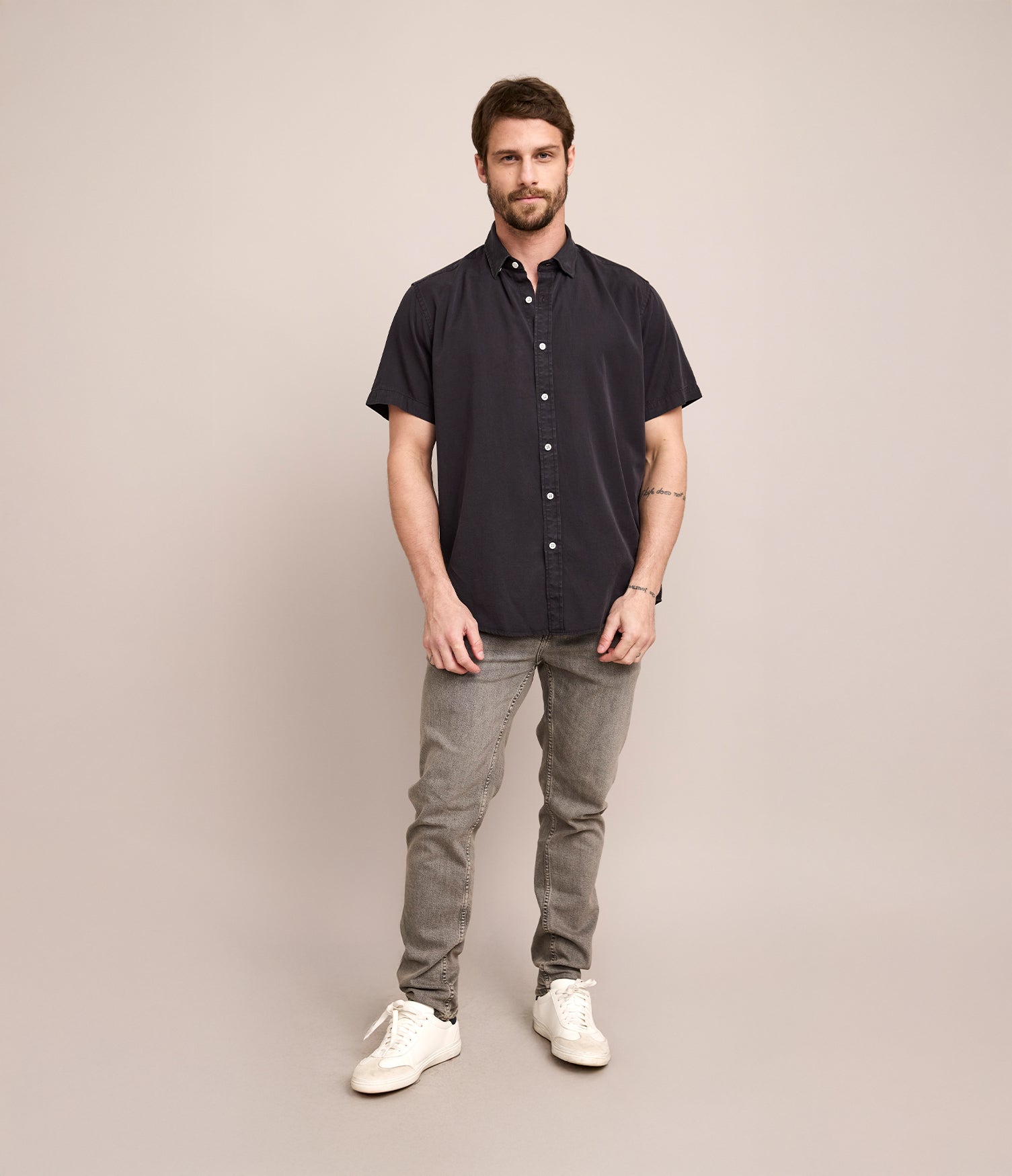 Camisa Hombre Tencell Manga Corta Gris Marengo Leo
