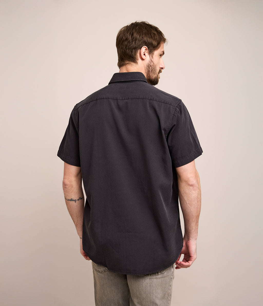 Camisa Hombre Tencell Manga Corta Gris Marengo Leo