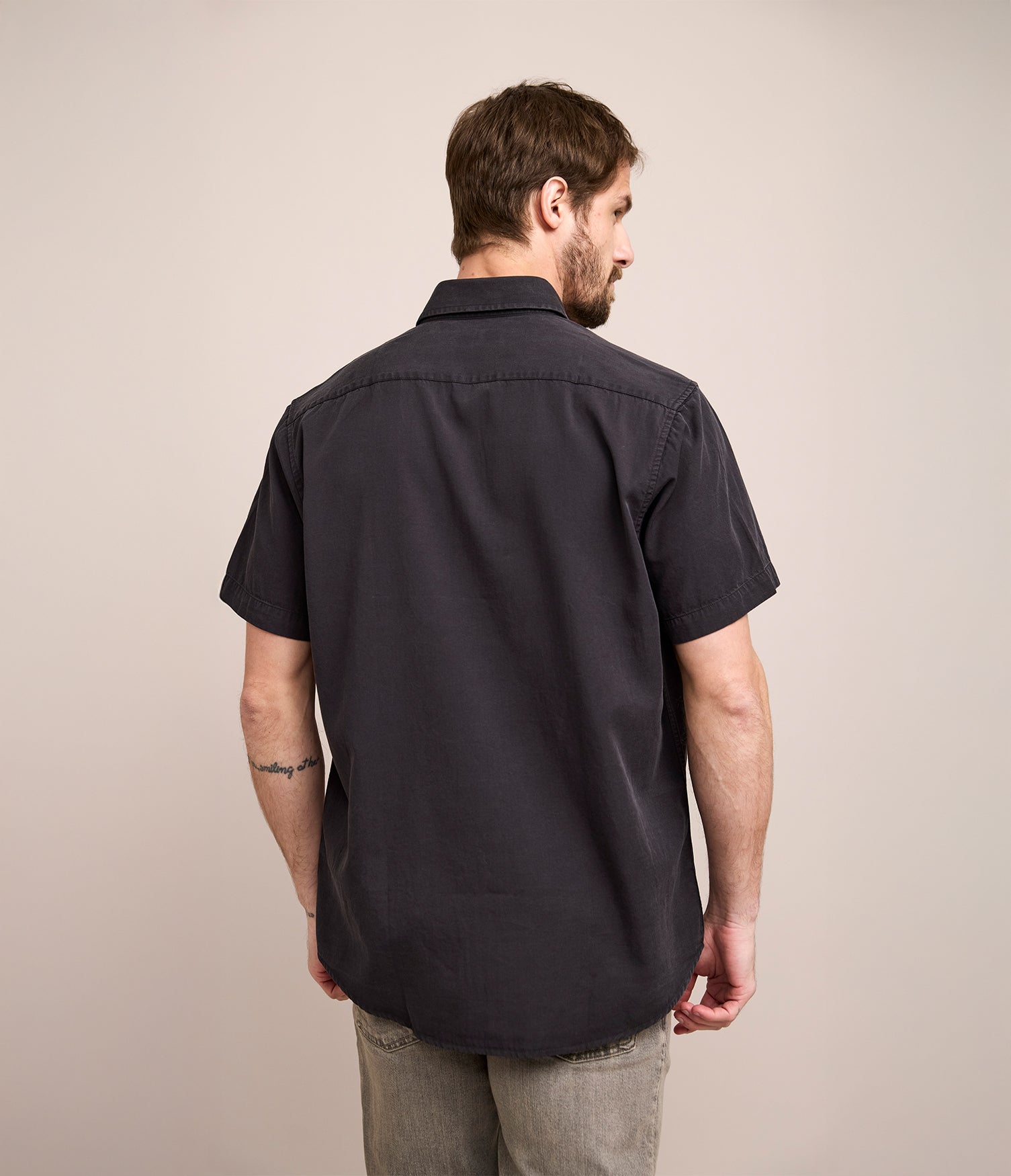 Camisa Hombre Tencell Manga Corta Gris Marengo Leo