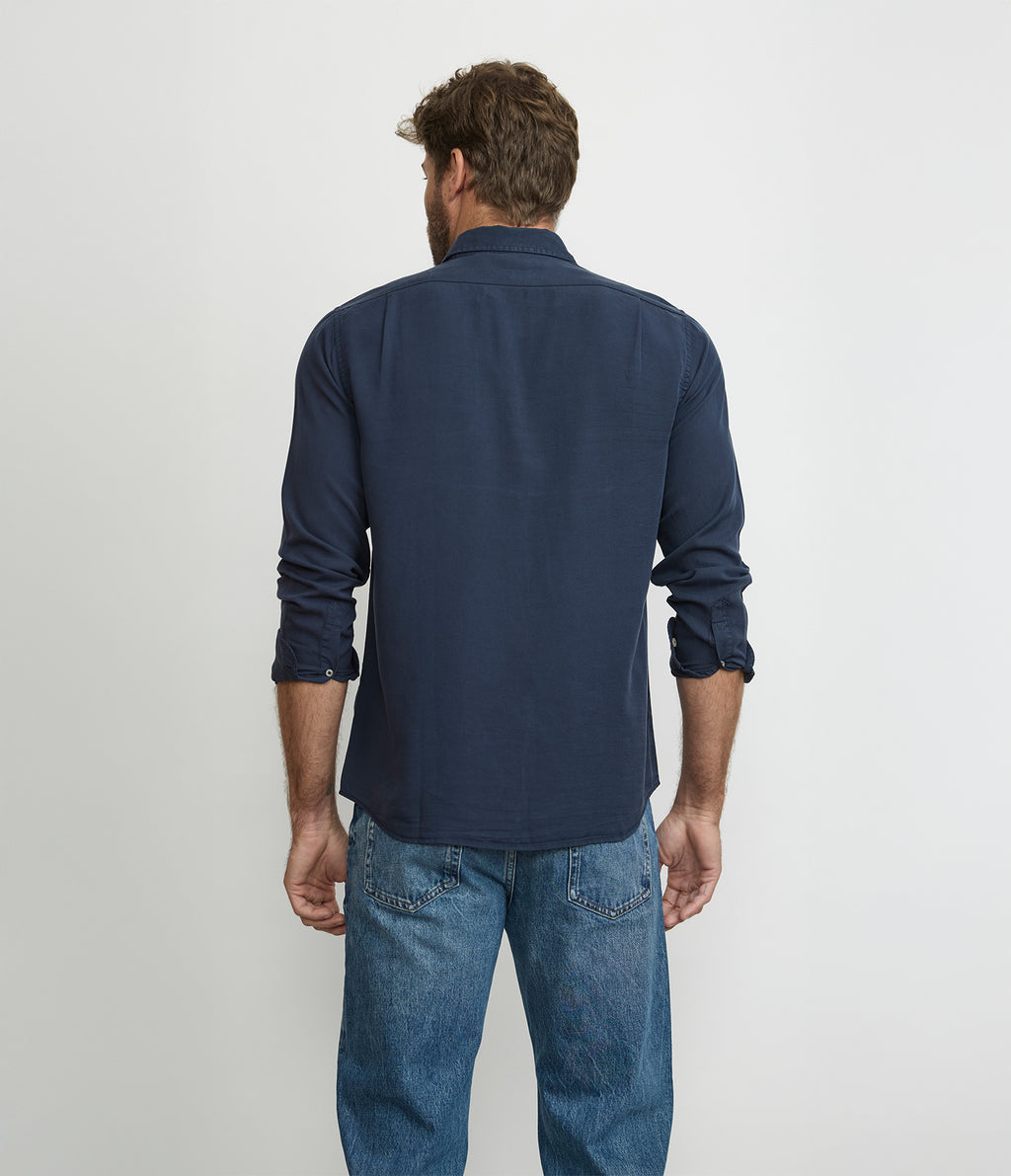 Camisa Hombre Tencel Manga Larga Azul Mark