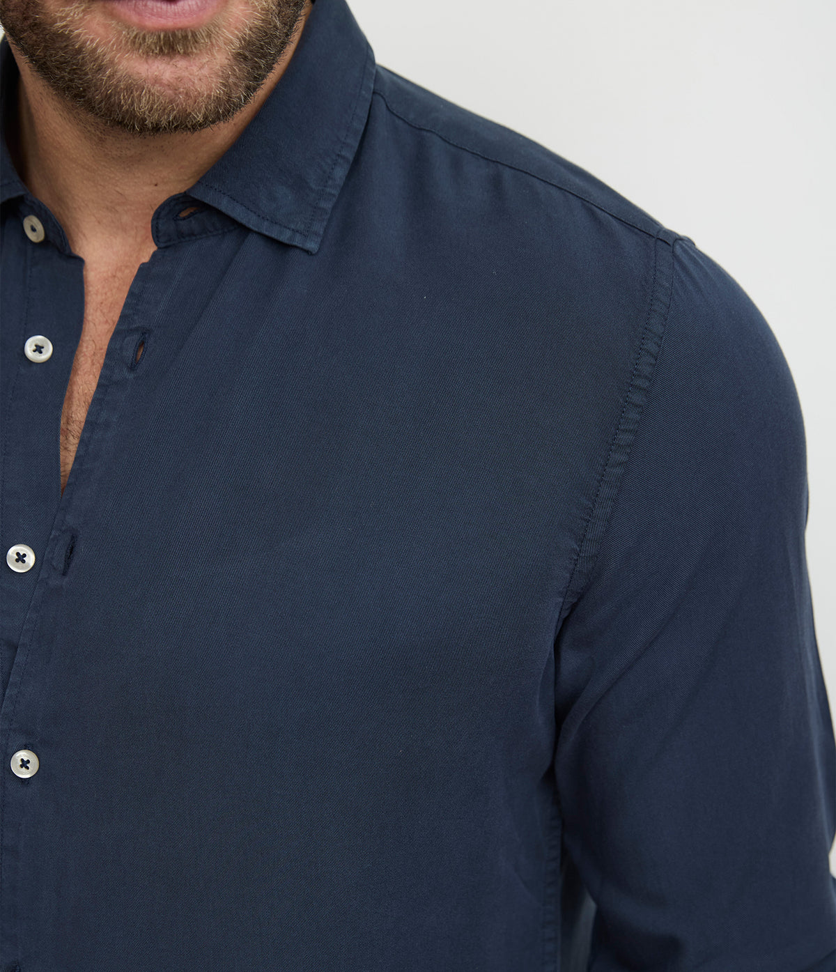 Camisa Hombre Tencel Manga Larga Azul Mark