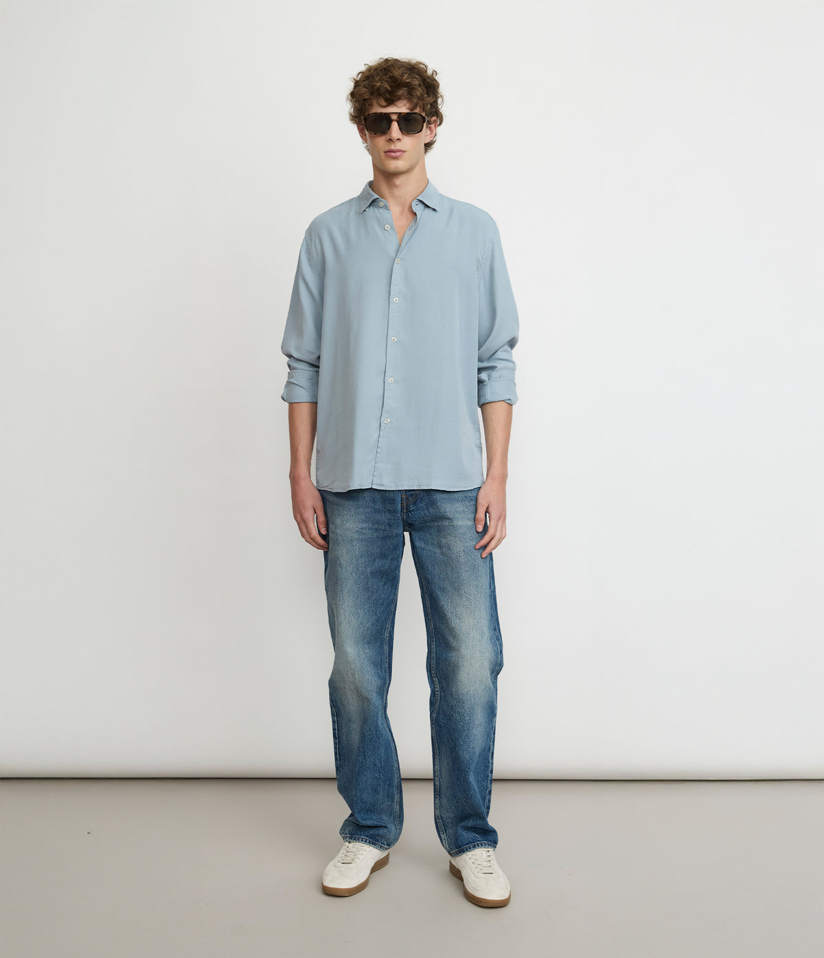 Camisa Hombre Tencel Manga Larga Celeste Mark