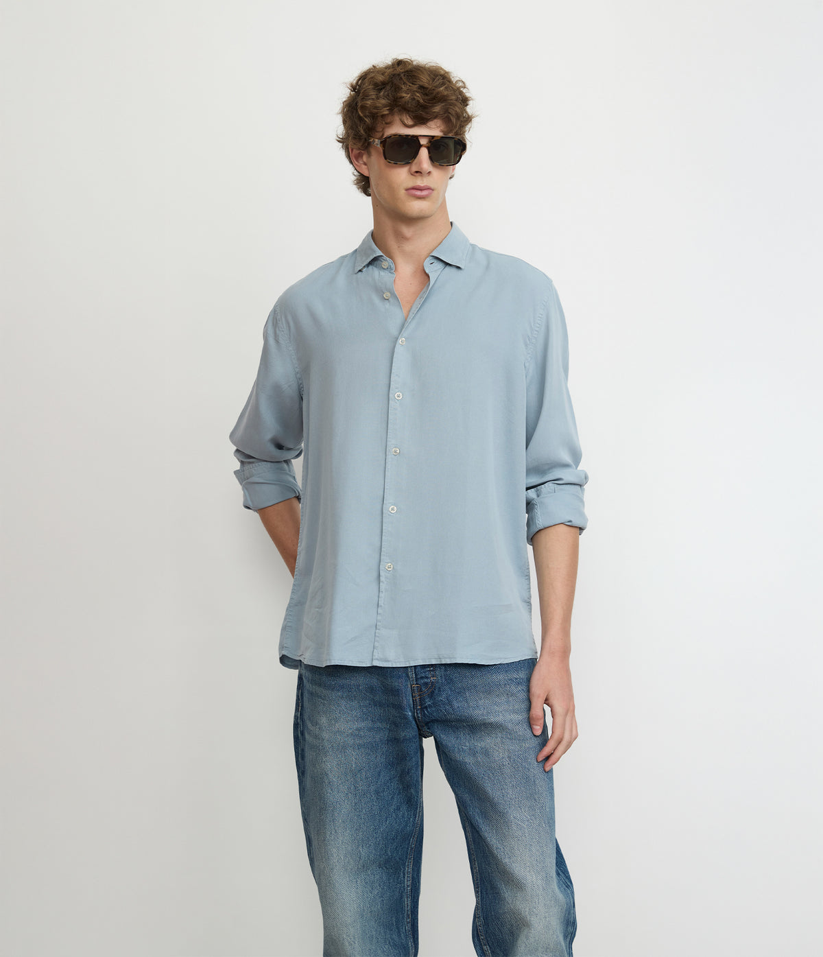 Camisa Hombre Tencel Manga Larga Celeste Mark
