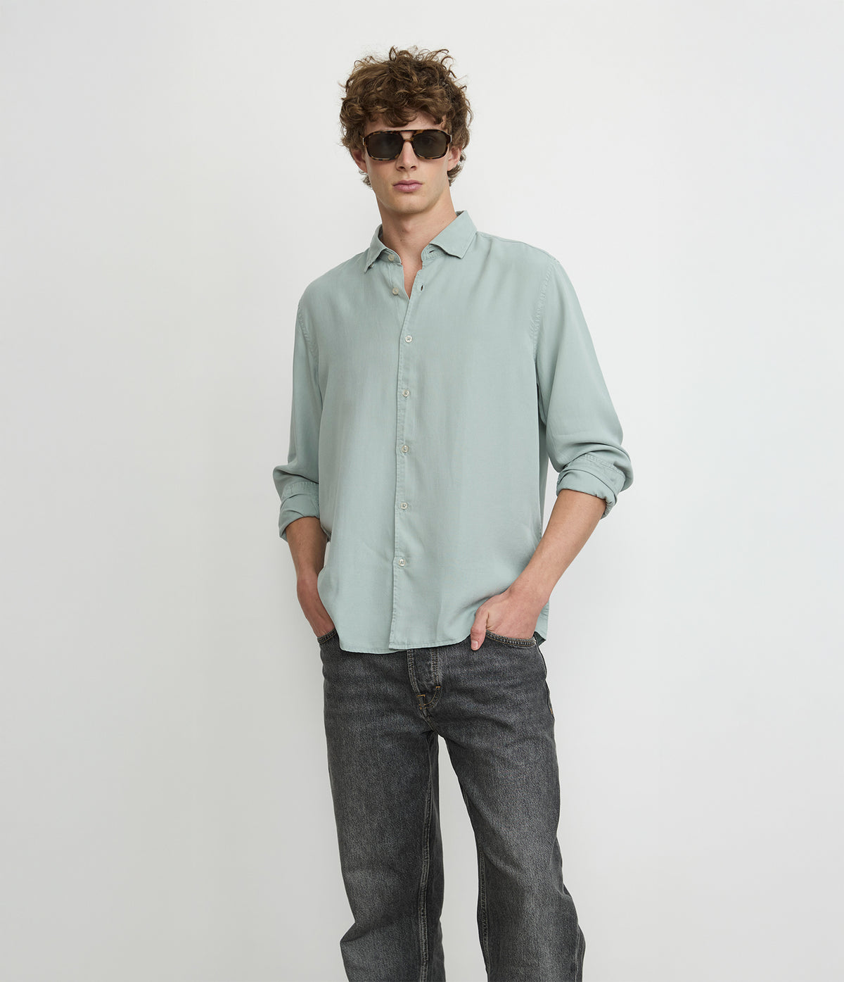 Camisa Hombre Tencel Manga Larga Verde Mark