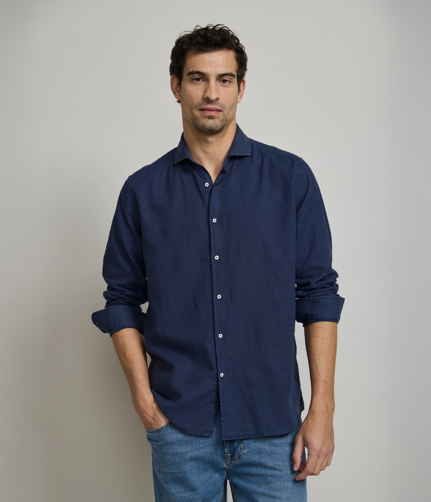 Camisa Hombre Tom  M/Larga Azul Oscuro