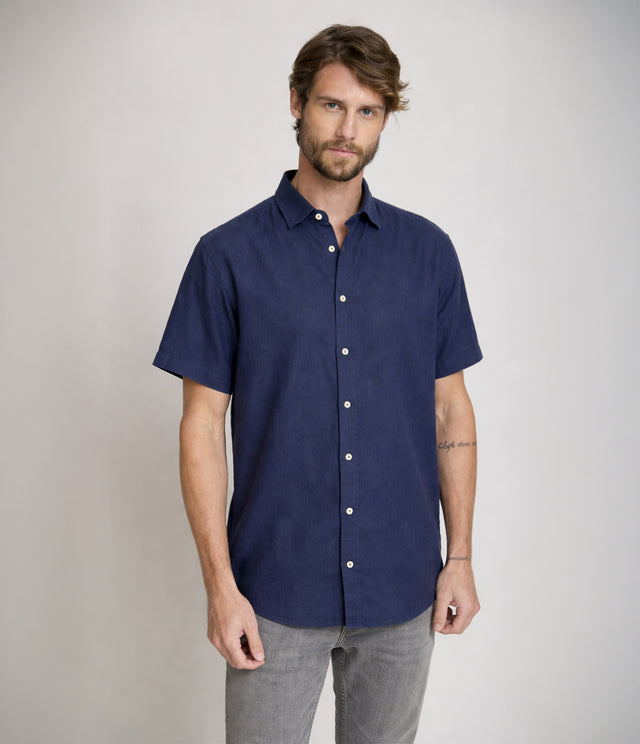 Camisa Hombre Tom  M/Corta Azul Oscuro