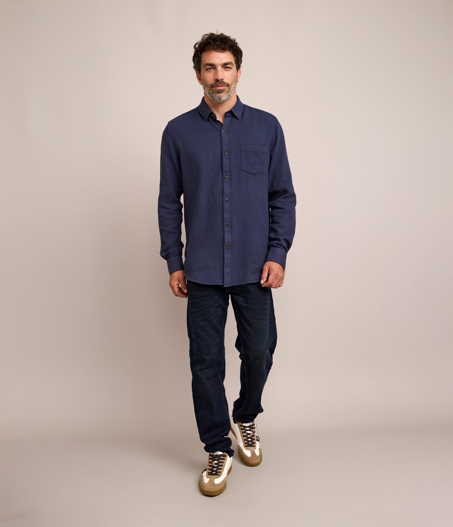 Camisa Hombre Waffle Manga Larga Azul Marino Matias