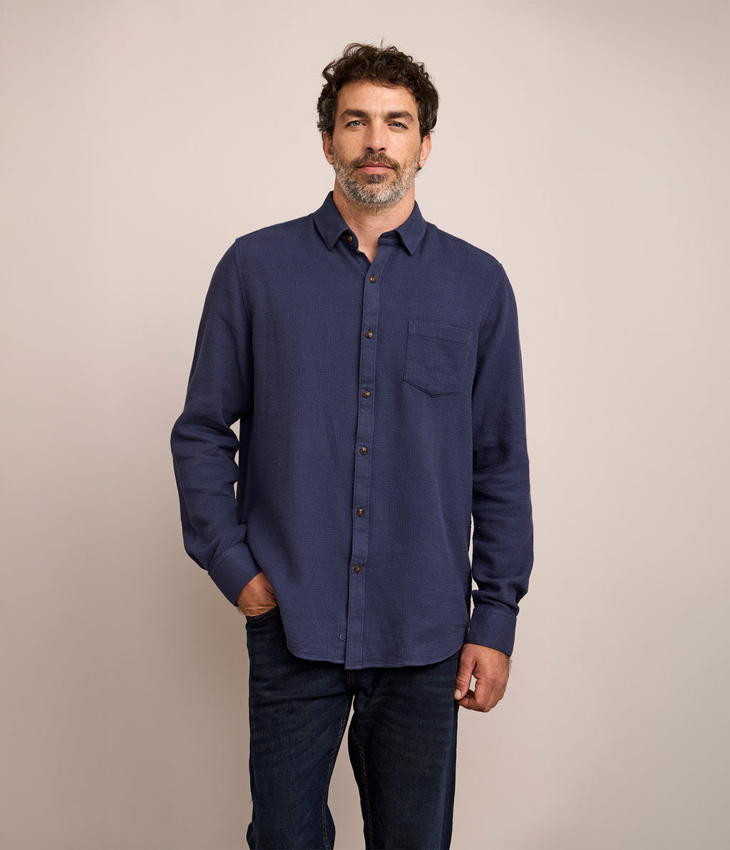 Camisa Hombre Waffle Manga Larga Azul Marino Matias