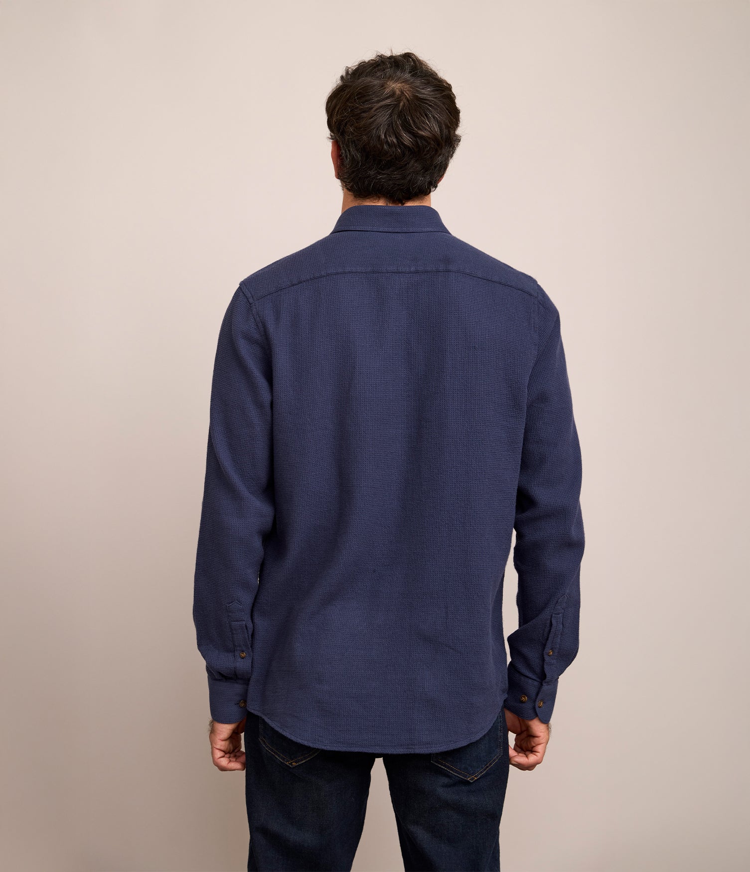 Camisa Hombre Waffle Manga Larga Azul Marino Matias