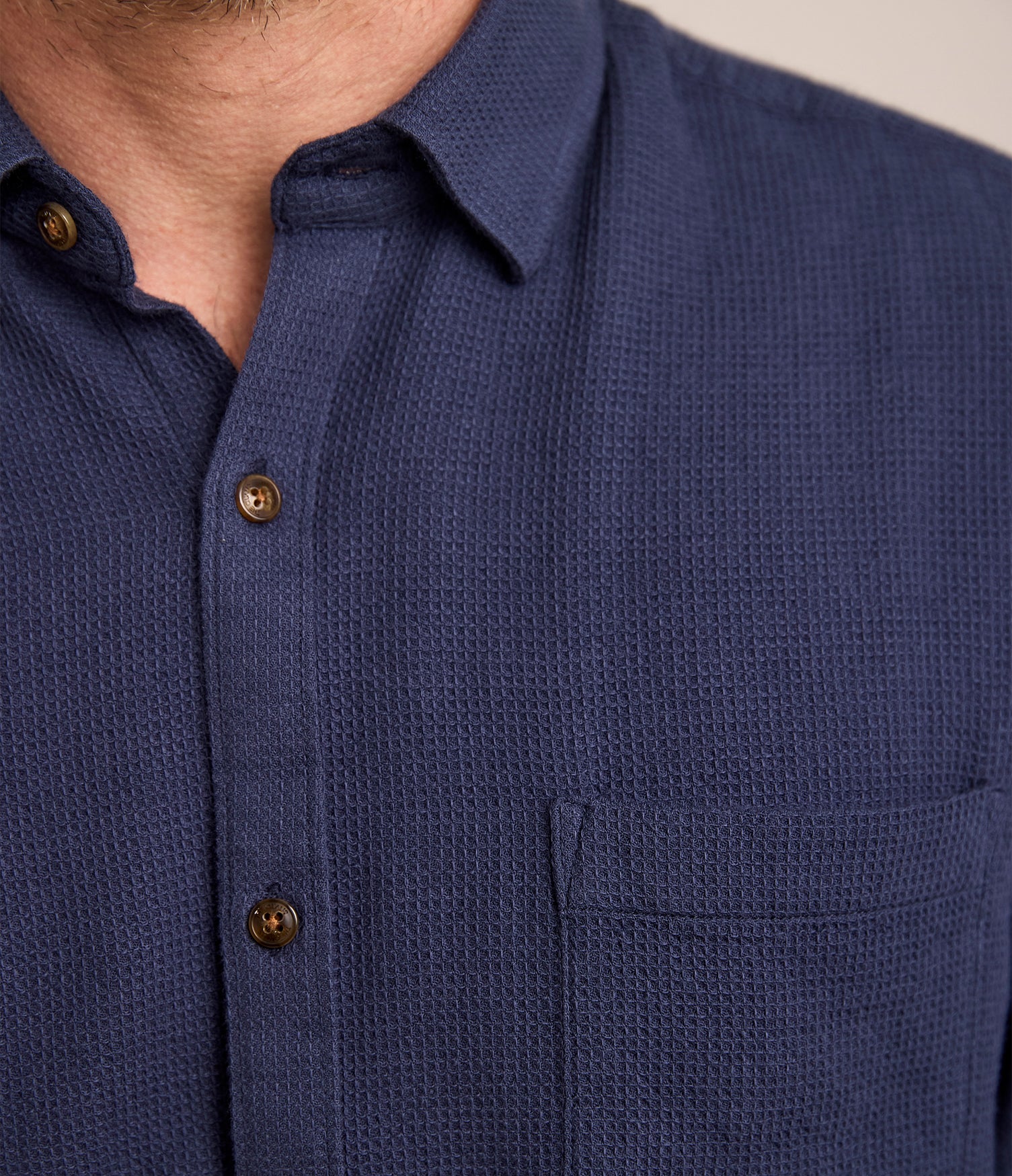 Camisa Hombre Waffle Manga Larga Azul Marino Matias