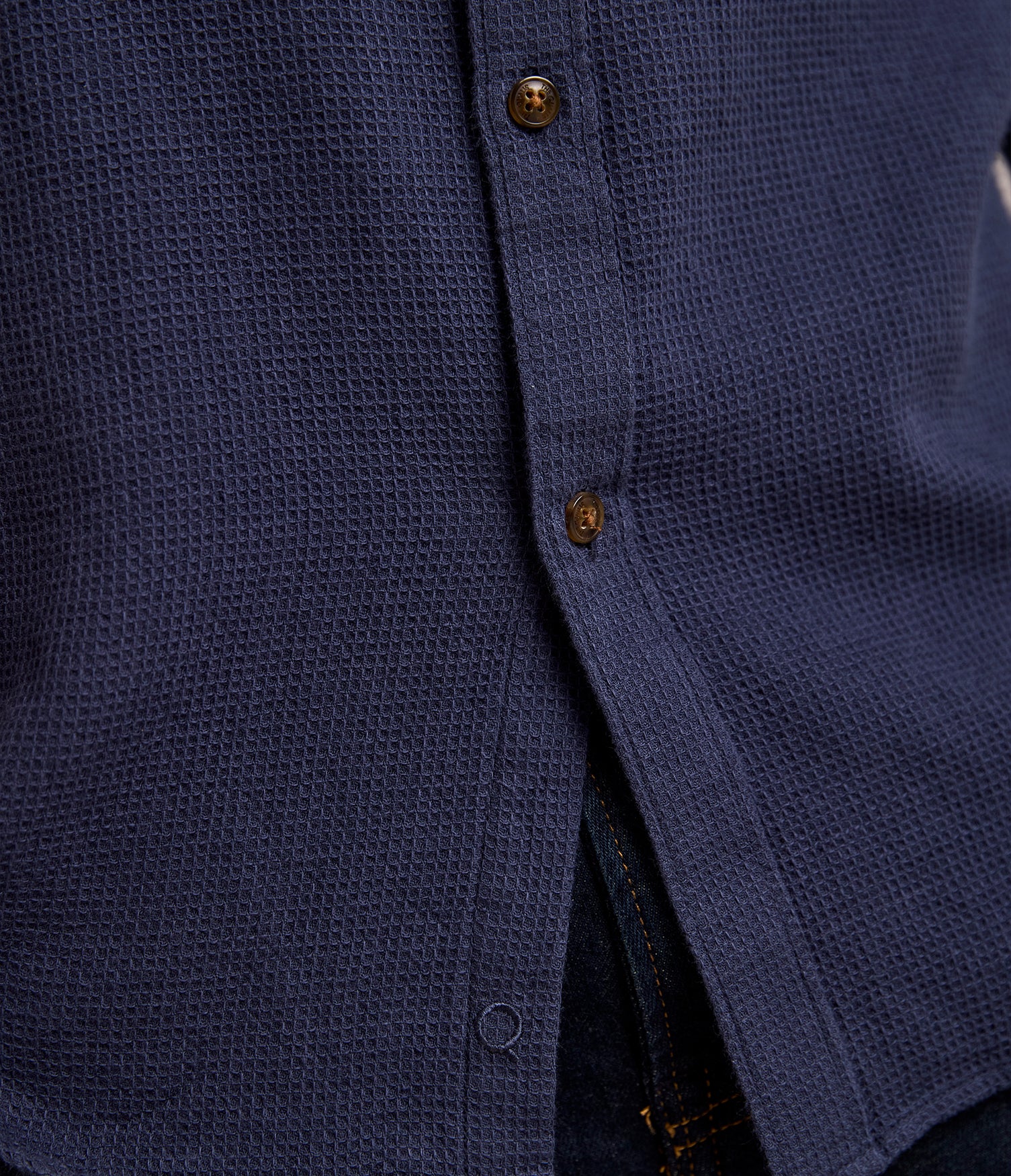 Camisa Hombre Waffle Manga Larga Azul Marino Matias