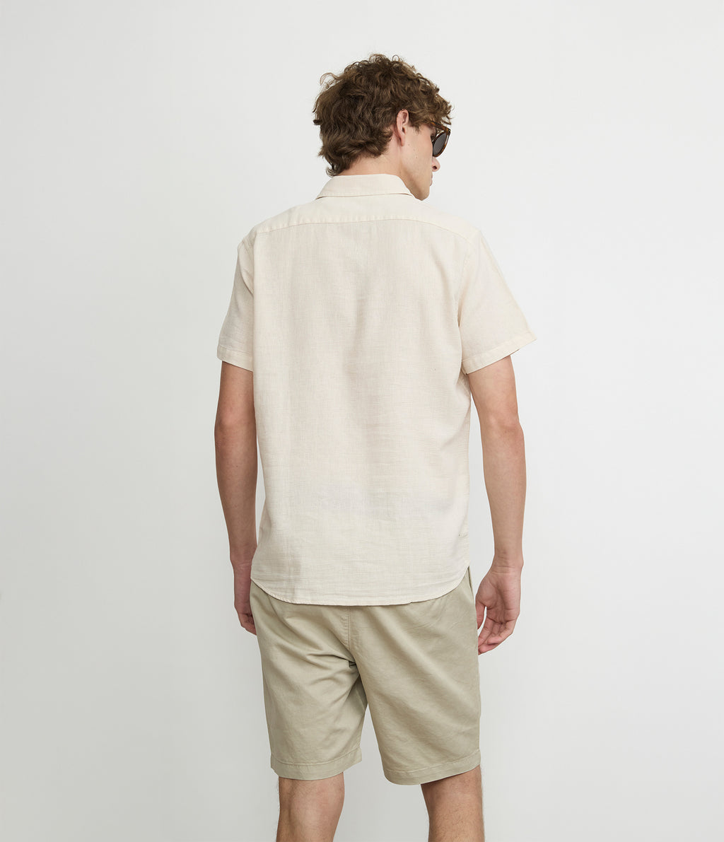 Camisa Hombre Lino Manga Corta Beige Waffle