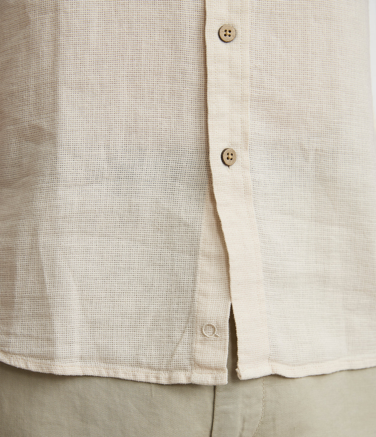 Camisa Hombre Lino Manga Corta Beige Waffle