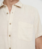 Camisa Hombre Lino Manga Corta Beige Waffle