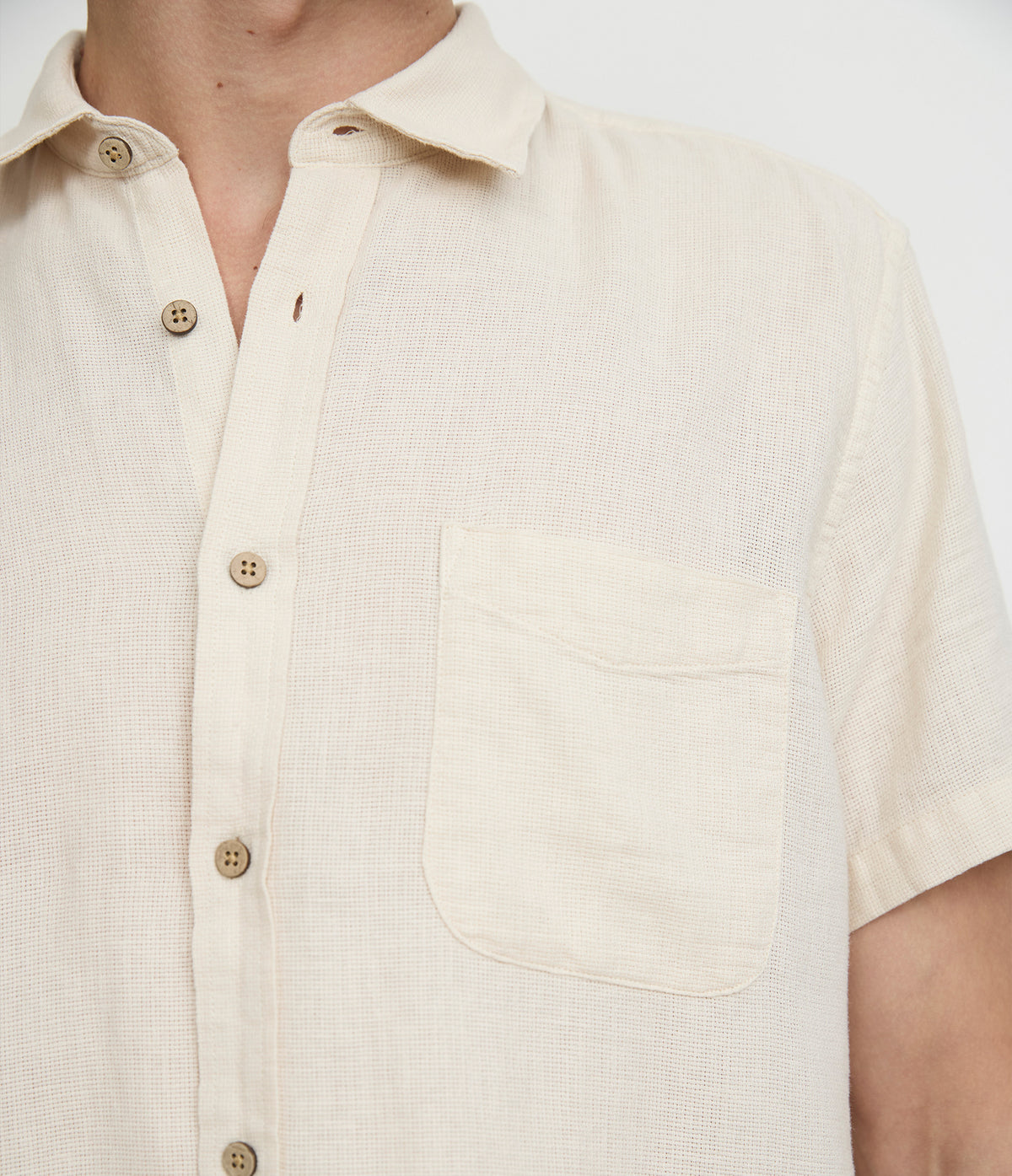Camisa Hombre Lino Manga Corta Beige Waffle