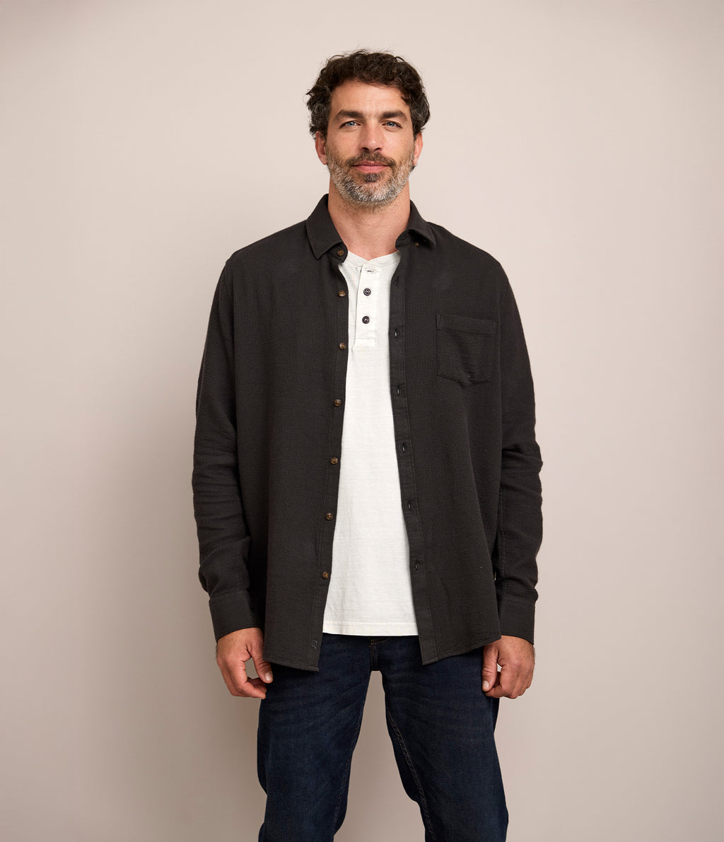 Camisa Hombre Waffle Manga Larga Negro Matias