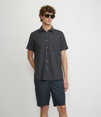 Camisa Hombre Lino Manga Corta Gris Marengo Waffle