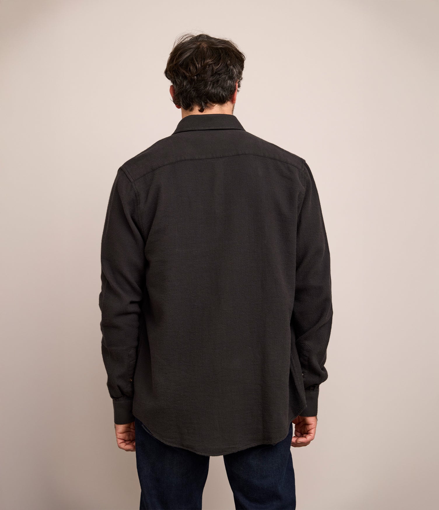 Camisa Hombre Waffle Manga Larga Negro Matias