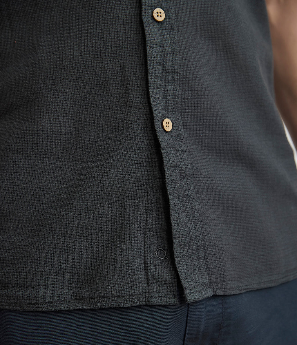 Camisa Hombre Lino Manga Corta Gris Marengo Waffle