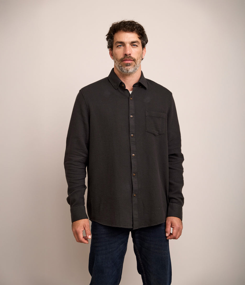Camisa Hombre Waffle Manga Larga Negro Matias