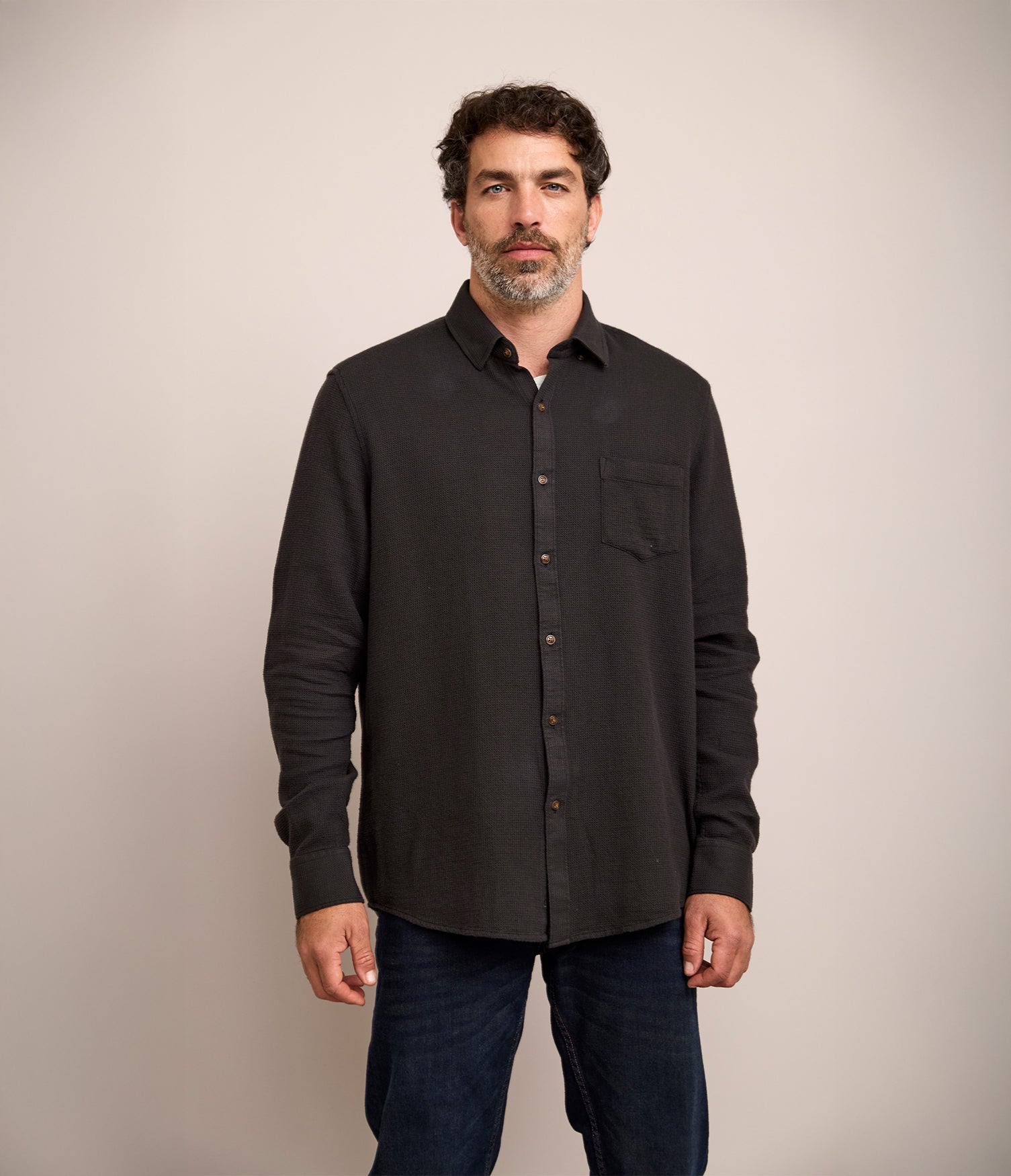 Camisa Hombre Waffle Manga Larga Negro Matias
