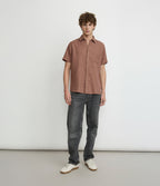 Camisa Hombre Lino Manga Corta Terracota Waffle